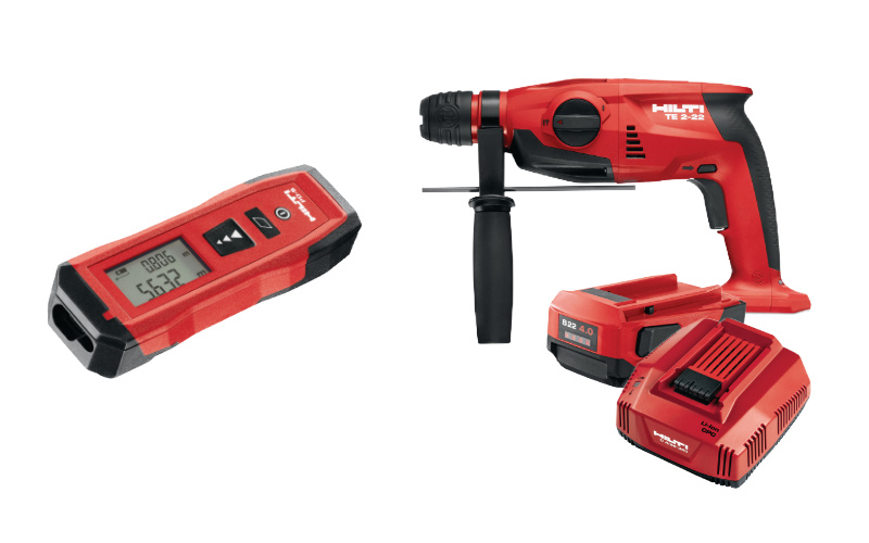 PD-S Laser meter ∙ TE 2-22 Cordless rotary hammer, with C4/36-350 Fast charger and B22 4.0 22V Battery